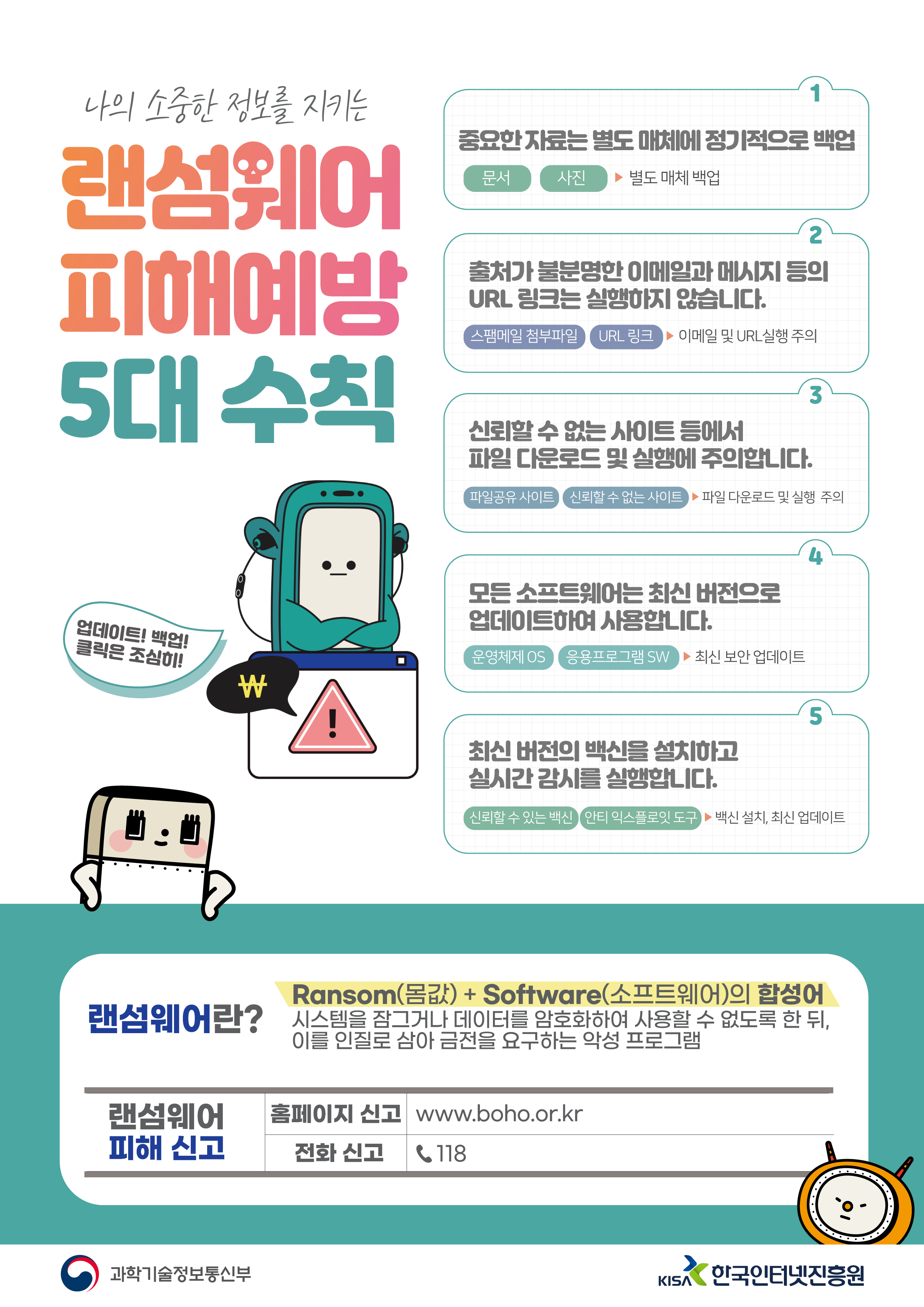 나의 소중한 정보를 지키는 랜섬웨어 피해예방 5대 수칙 하단 상세내용 참조